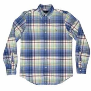Ralph Lauren Men's Large Plaid Oxford  Button-Down. Multi Blue, Yellow, Green.